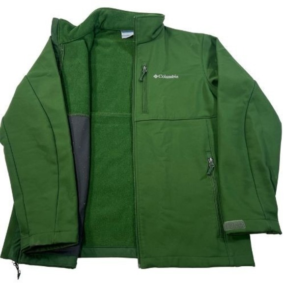 Columbia Jacket Mens Large Green Full Zip Windbreaker Soft Shell Fleece Lined - Picture 1 of 10
